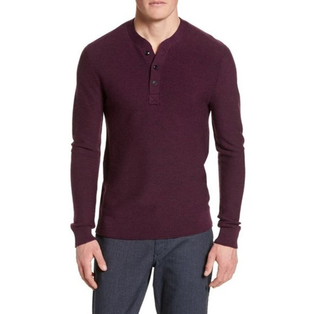 Bonobos Merino Wool Henley Sweater Men's M Burgundy Slim Fit Extra Fine Preppy